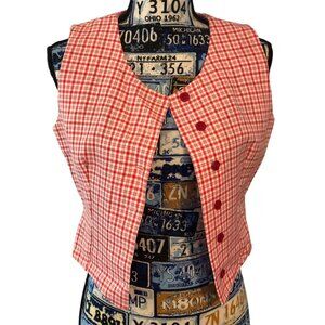 Vintage Style Handmade Tapered Darted Red White Striped Plaid Vest MEASUREMENTS
